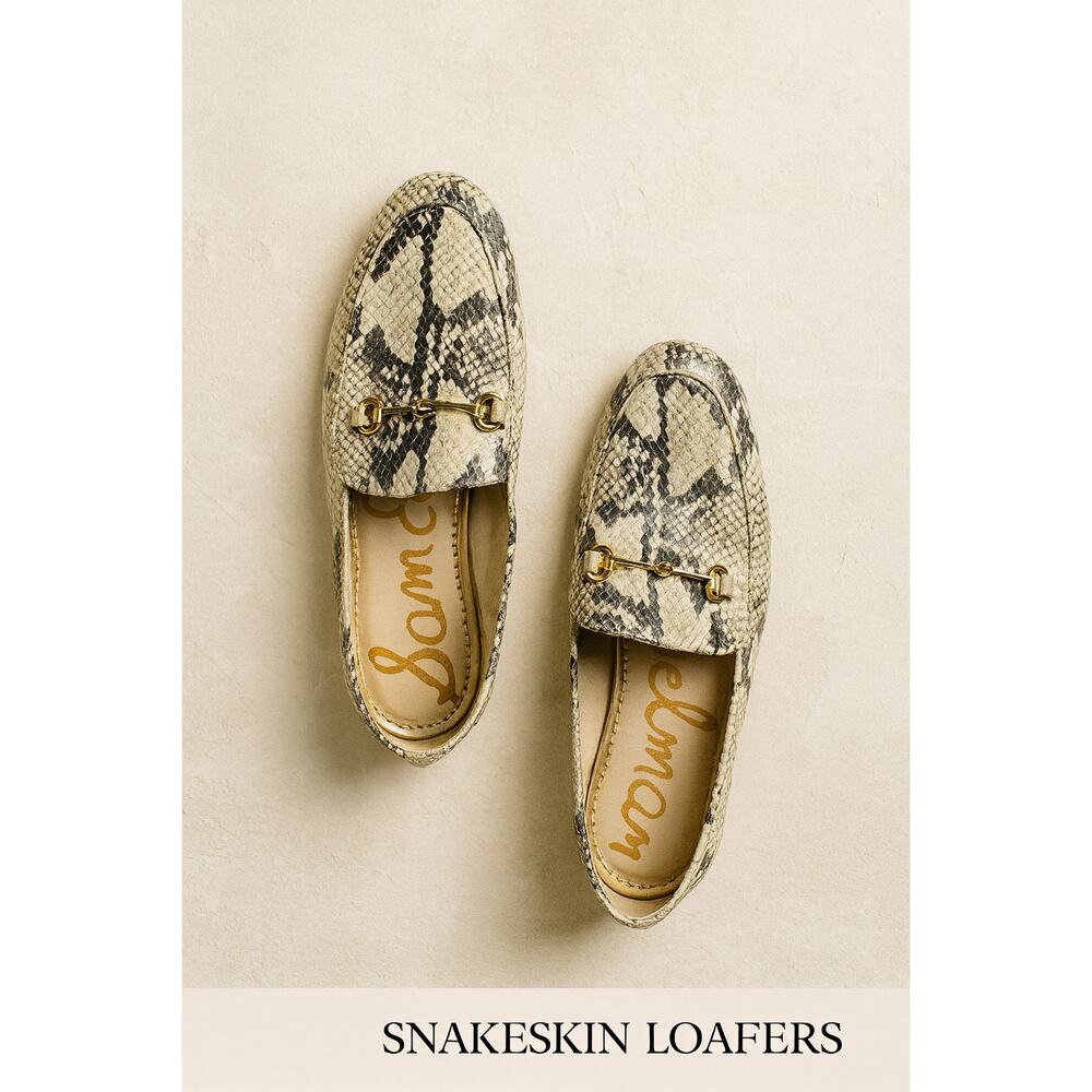 Sam Edelman Snakeskin Loafers Women’s Size‎ 7.5 Gold Bit Hardware Slip-On Flats